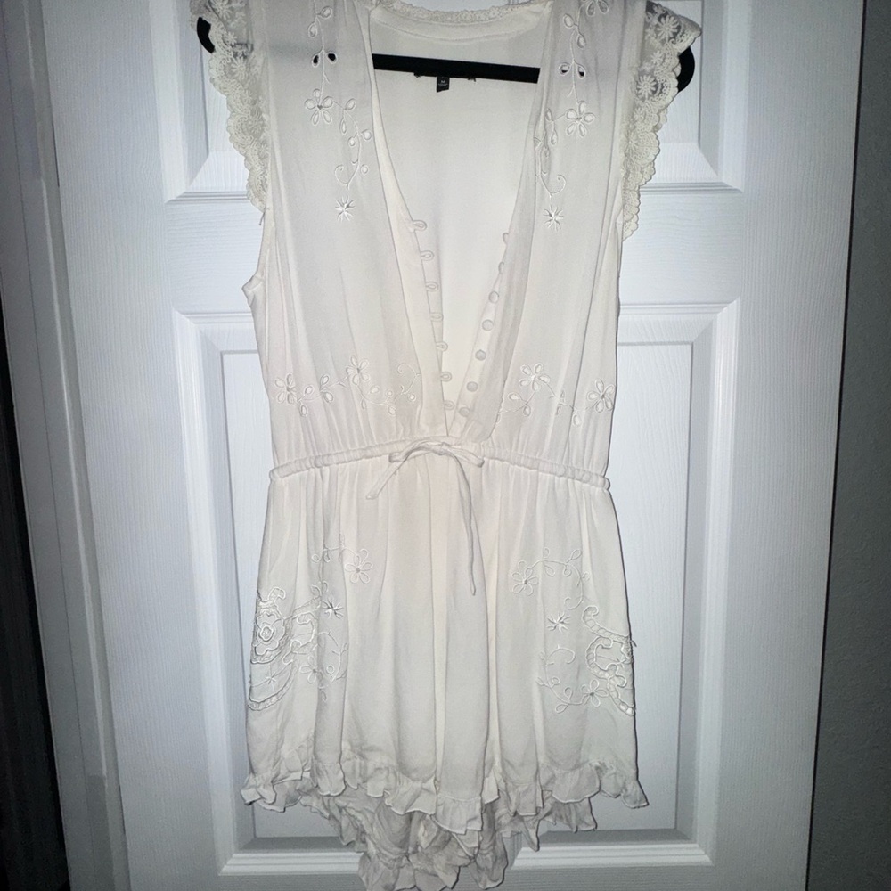 White Embroidered Sleeveless Romper